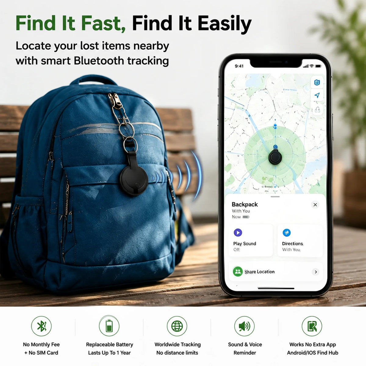 Smart Air Tag Bluetooth Tracker Item Finder Compatible with Apple Find My Android Locate Keys Wallet Luggage Pet