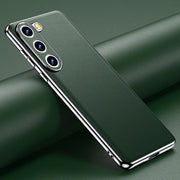 Genuine Cowhide Leather Phone Case for Samsung Galaxy S25 S24 S23 Ultra S22 Plus S21 Note 20 Plating Shockproof Protector Cover