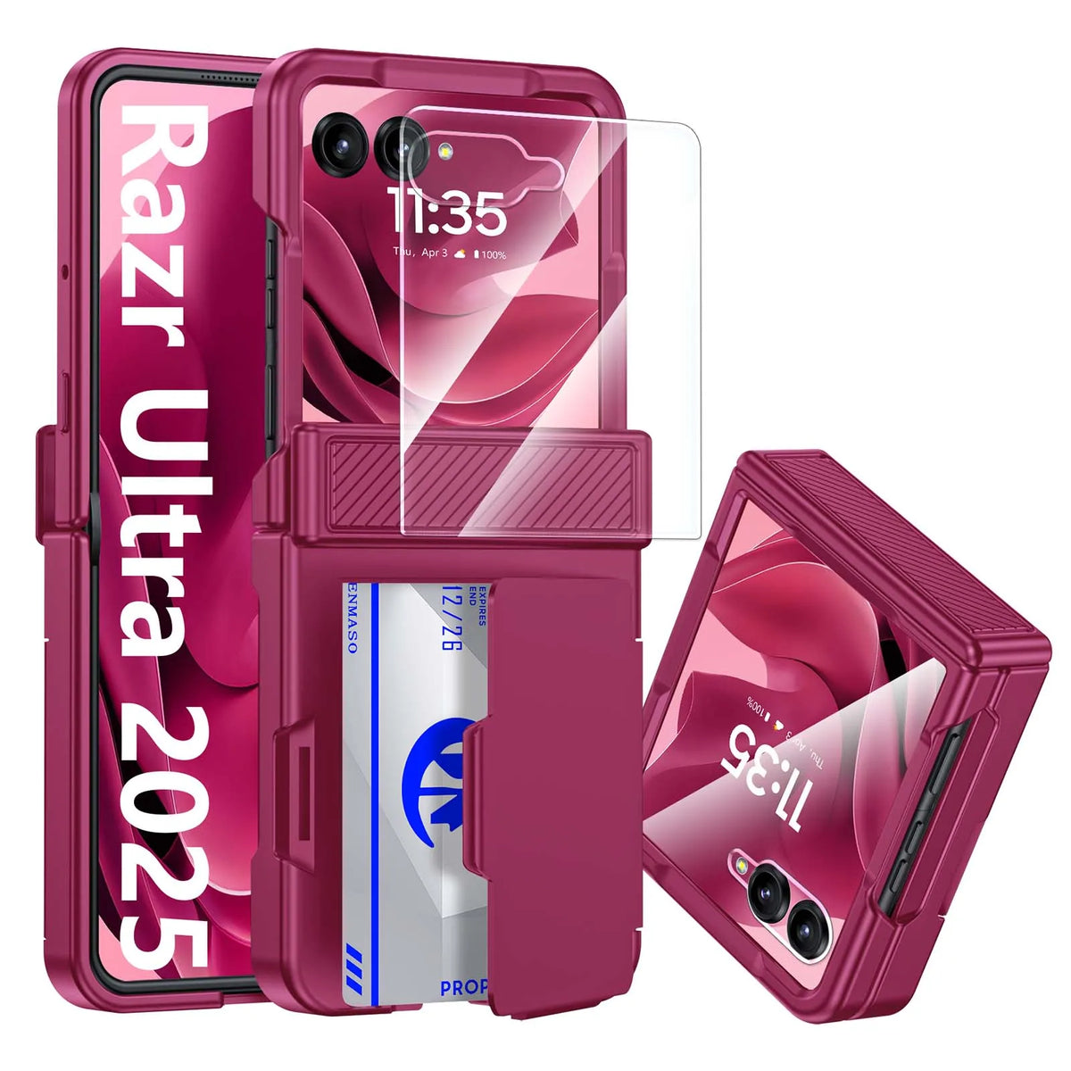 With Card Clip,Hinge Protection,RFID Shielding and Screen Protector,Christmas Gift,for Moto Razr 60 2025/50 2024 Case-Blue