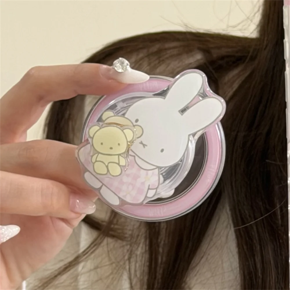 Kawaii Miffy Rabbit Magnetic Phone Case for iPhone 16 Pro 17 15 14 13 17 Pro Max Cover With Magsafe Rotate Stand Shockproof Case