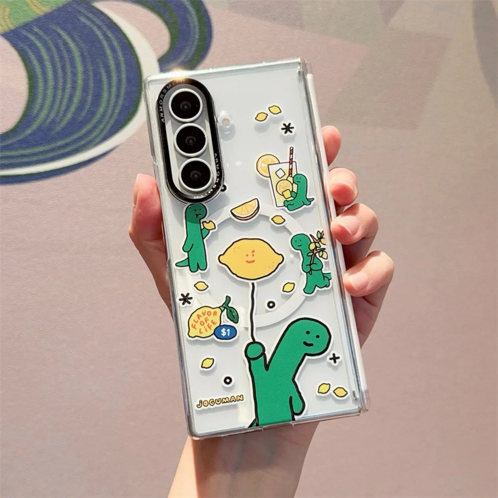 Cute Dinosaur Cartoon Magnetic Phone Case for Samsung Galaxy Z Fold 8 Ultra Fold 7 8 Fold 8 Cover With Magsafe Stand Chain Cases