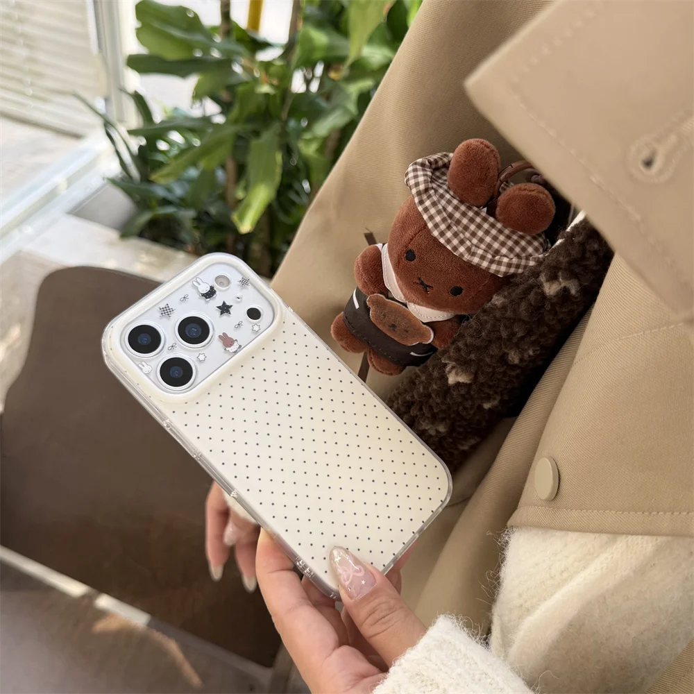 New Cute Korean Checkered Rabbit Leather Case for iPhone 17 Promax 14, 15, 16 Pro Max Luxury Protective Cover