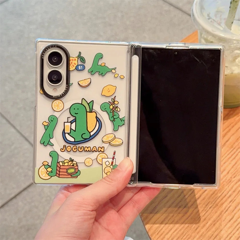 Cute Dinosaur Cartoon Magnetic Phone Case for Samsung Galaxy Z Fold 8 Ultra Fold 7 8 Fold 8 Cover With Magsafe Stand Chain Cases