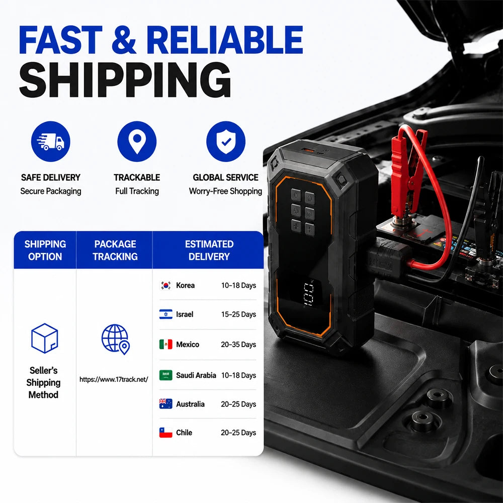 Vyvylabs Car Jump Starter with Air Compressor 150PSI Tire Inflator 4In 1 Emergency Battery Starter Power Bank LED Flashlight 12V