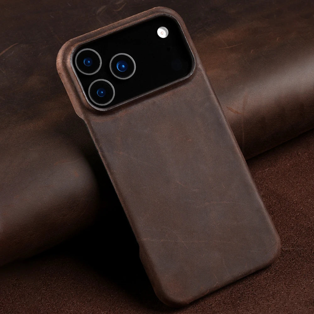 Retro Cowhide Phone Case for iPhone 17 16 15 13 14 Pro Max Air 16Pro 17Pro Luxury Crazy Horse Genuine PULL-UP Leather Back Cover