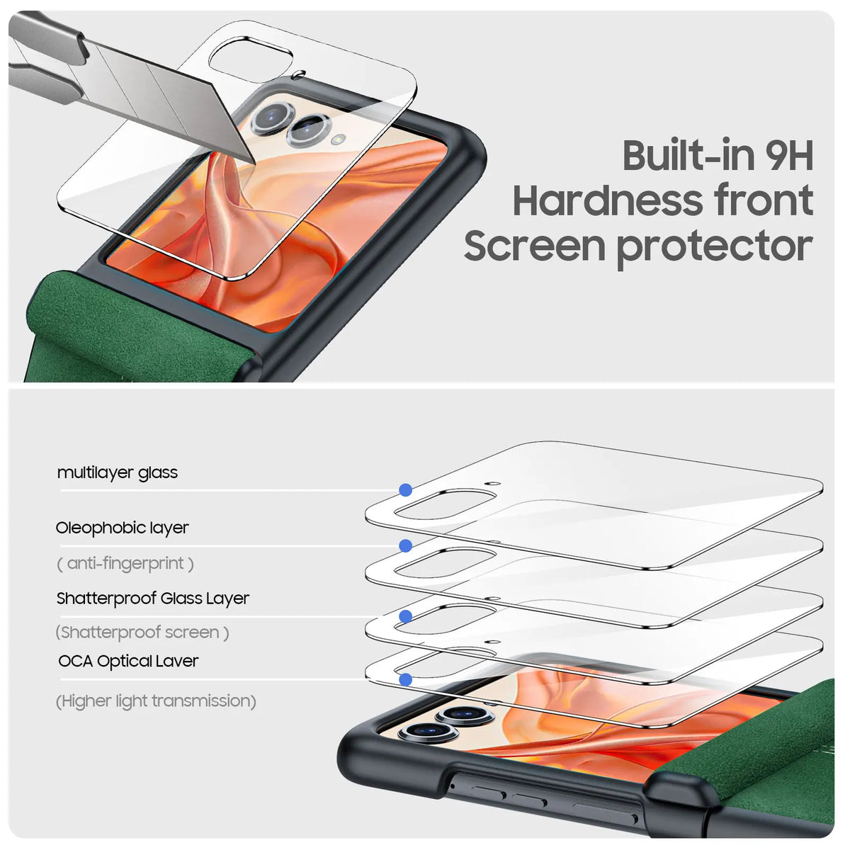 618 Hot Deals for Motorola Razr Ultra 2024/Pro 2025/Pro 2026 Case,with Hinge Protection,Ultra Thin PU Leather Matte Case-Green