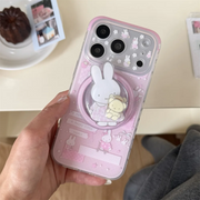 Kawaii Miffy Rabbit Magnetic Phone Case for iPhone 16 Pro 17 15 14 13 17 Pro Max Cover With Magsafe Rotate Stand Shockproof Case