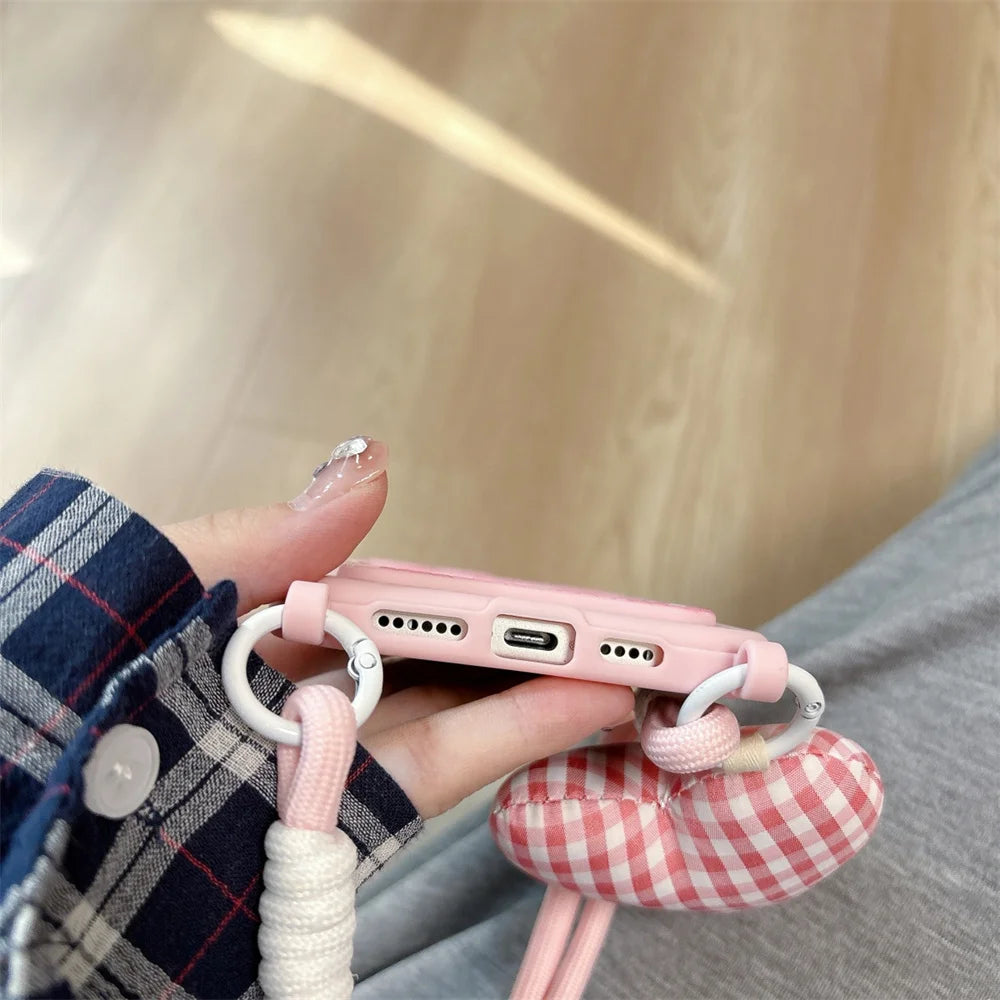 New Korean cute pink star person with fashionable hanging rope, suitable for iPhone 17/13/14/15/16 Pro Max anti drop protective