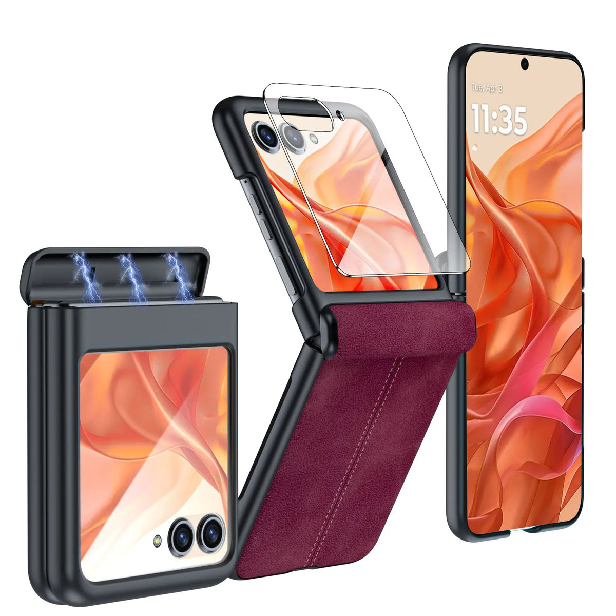 618 Hot Deals for Motorola Razr Ultra 2024/Pro 2025/Pro 2026 Case,with Hinge Protection,Ultra Thin PU Leather Matte Case-Green