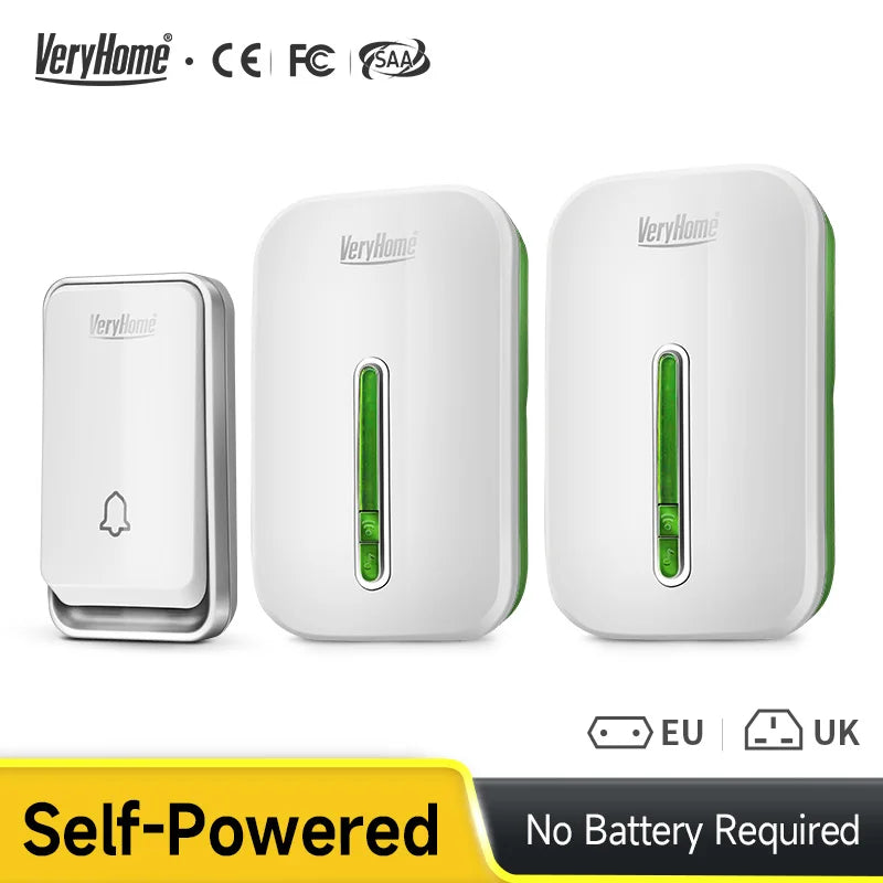 VeryHome Wireless Doorbell Smart Door Bell Home Waterproof Cordless Ring Dong Chime House Call  220V timbre casa calling button