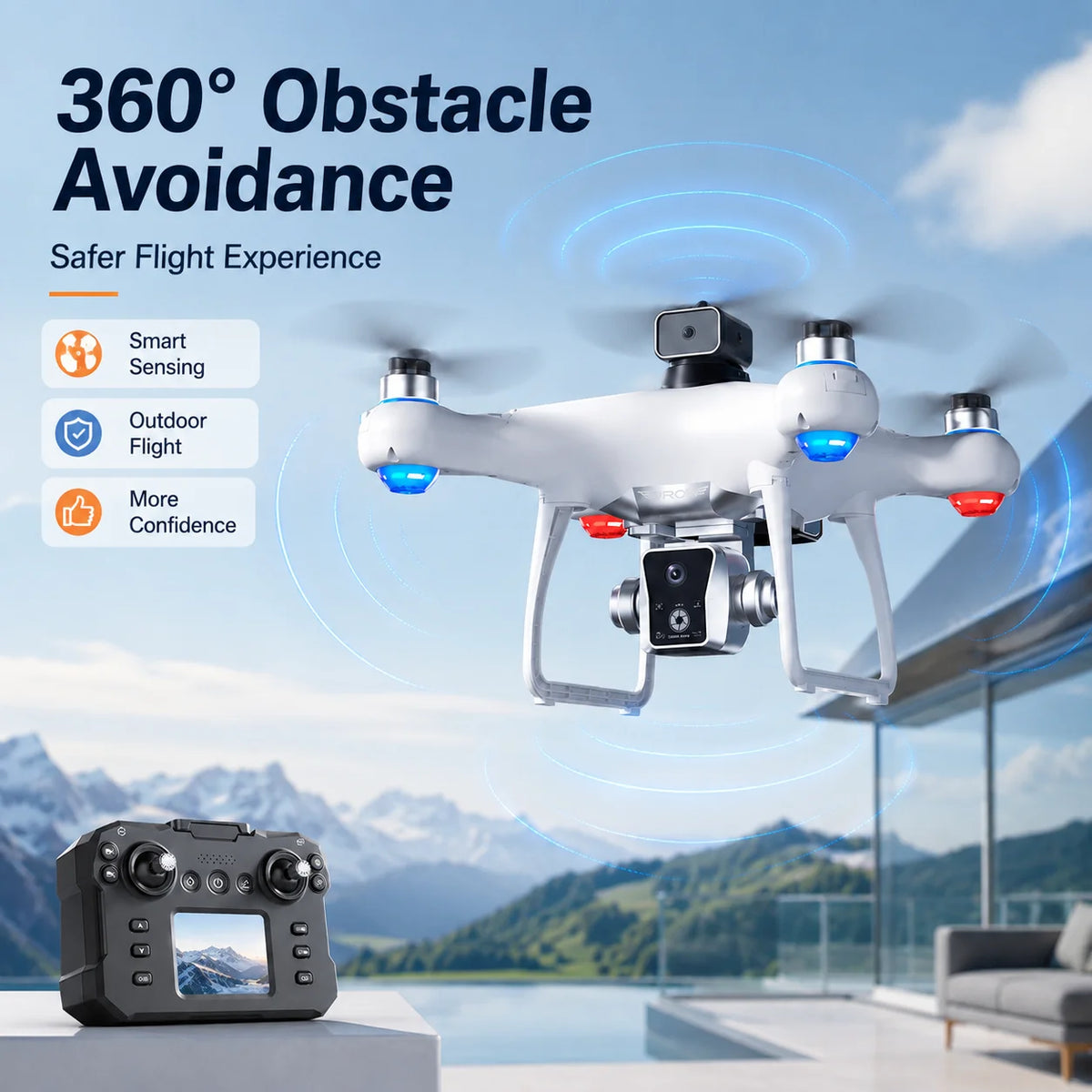 ZNLYRION Brushless Drone KY102 With Screen Remote 360 Obstacle Avoidance HD Dual Camera Optical Flow Hover Color LED Light RC Aerial Quadcopter
