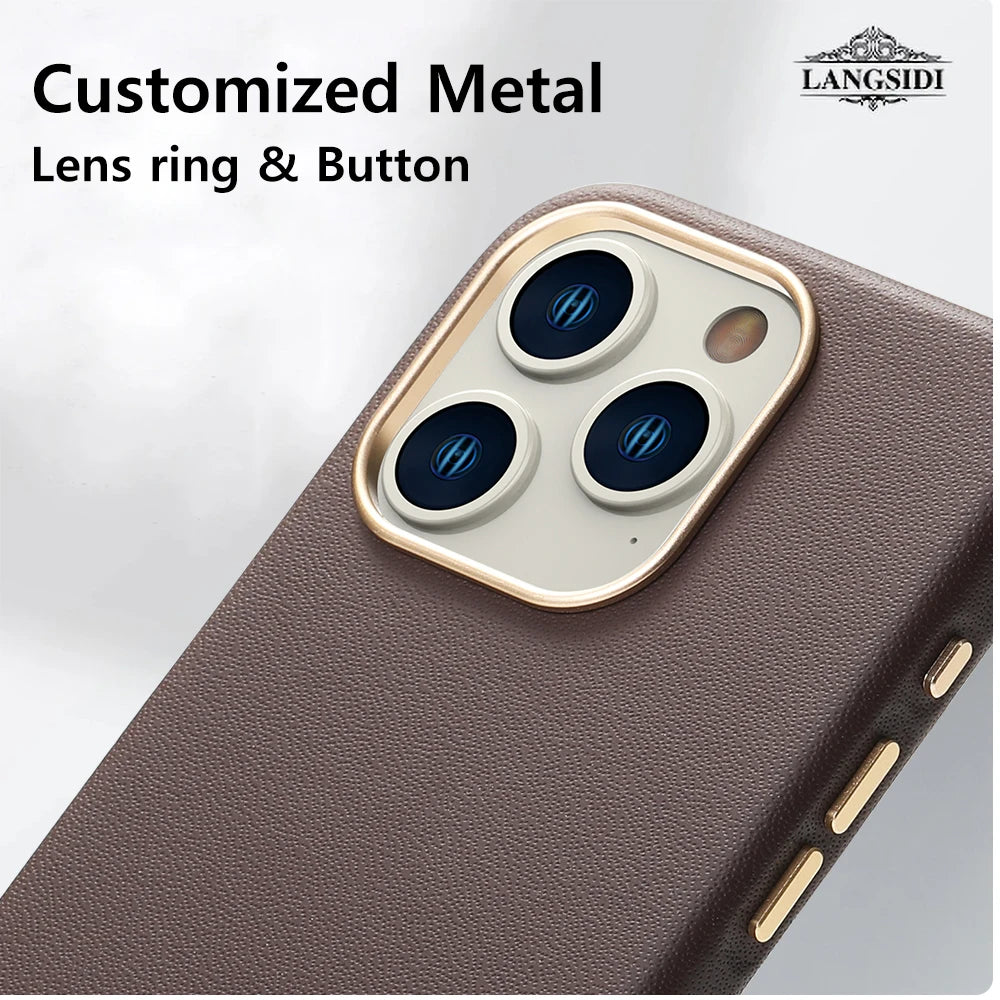 LANGSIDI Original Genuine Leather Magnetic Phone Case for iPhone 12 13 14 Pro 14 Plus 14Pro Wireless Charging for Magsafe Case