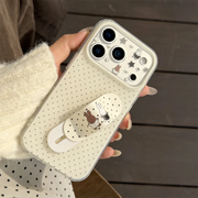 New Cute Korean Checkered Rabbit Leather Case for iPhone 17 Promax 14, 15, 16 Pro Max Luxury Protective Cover