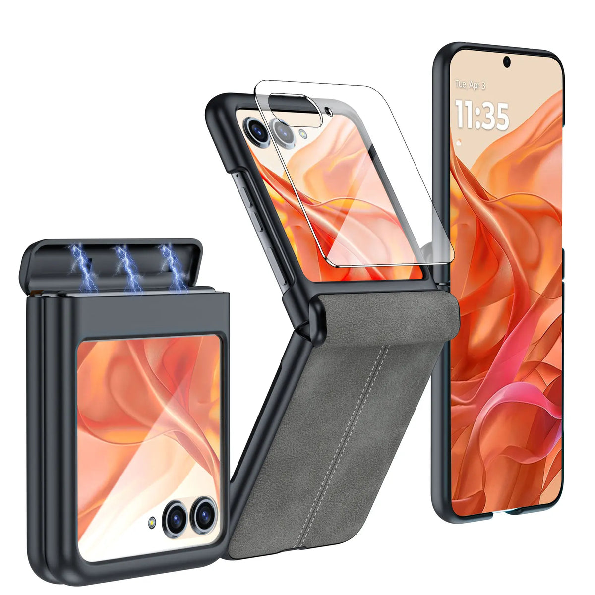618 Hot Deals for Motorola Razr Ultra 2024/Pro 2025/Pro 2026 Case,with Hinge Protection,Ultra Thin PU Leather Matte Case-Green