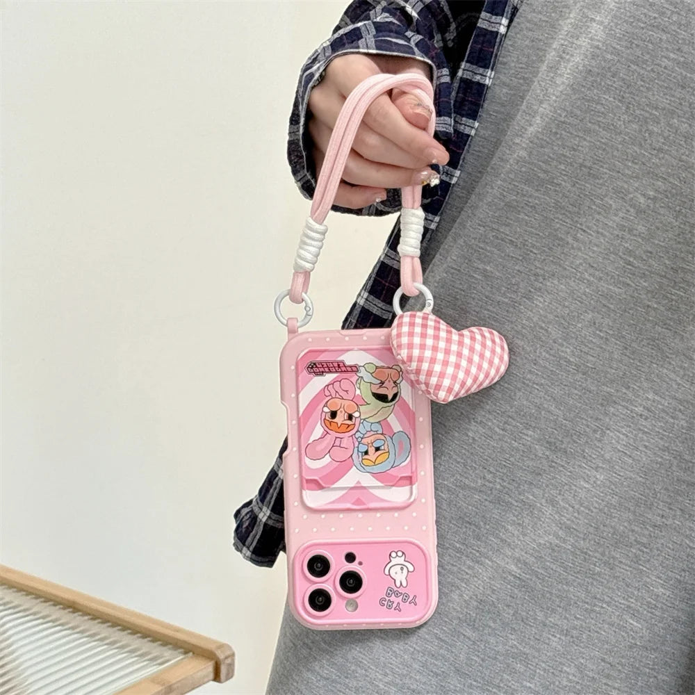 New Korean cute pink star person with fashionable hanging rope, suitable for iPhone 17/13/14/15/16 Pro Max anti drop protective
