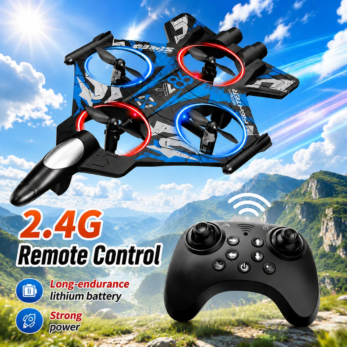 ZNLYRION Drone YL86 Fighter Shape With Screen Remote 480P Camera Fixed Height Hover Cool LED Light 360 Stunt Roll RC Quadcopter