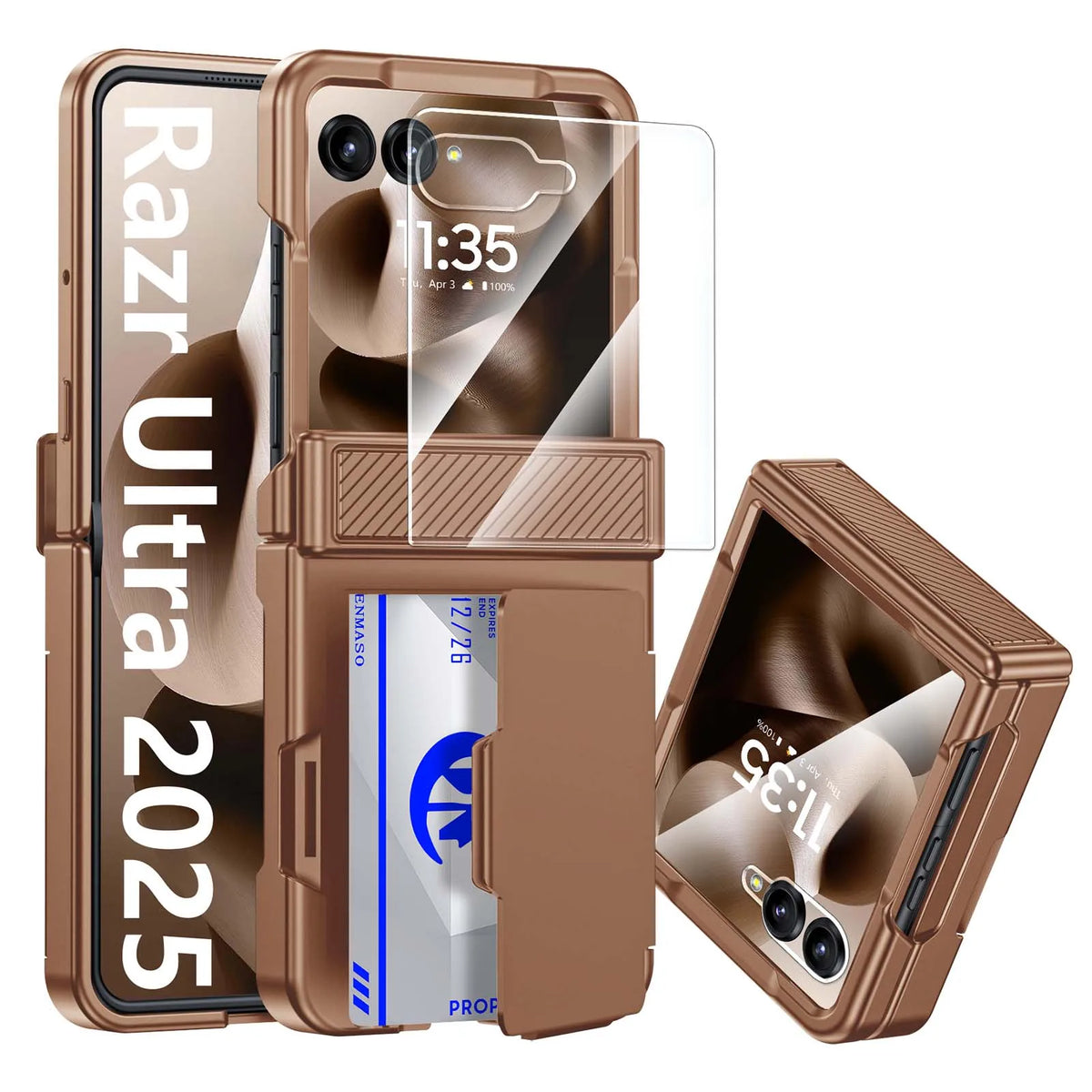 With Card Clip,Hinge Protection,RFID Shielding and Screen Protector,Christmas Gift,for Moto Razr 60 2025/50 2024 Case-Blue