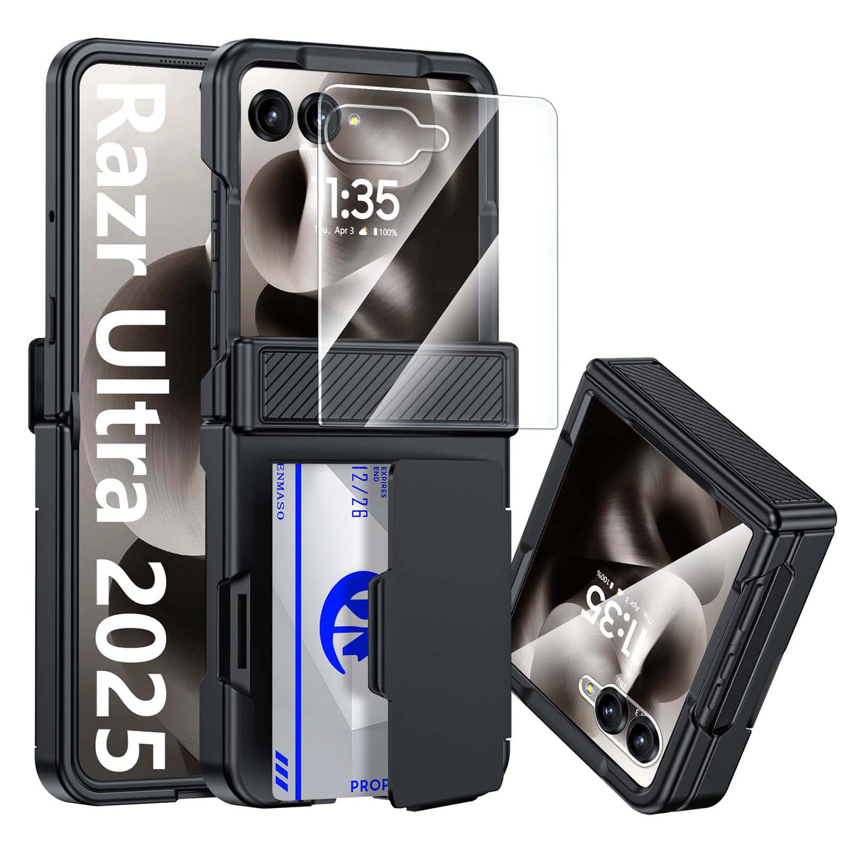 With Card Clip,Hinge Protection,RFID Shielding and Screen Protector,Christmas Gift,for Moto Razr 60 2025/50 2024 Case-Blue