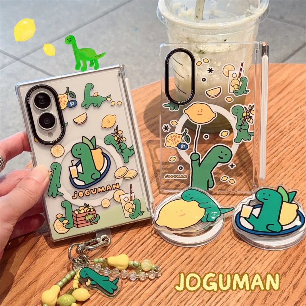 Cute Dinosaur Cartoon Magnetic Phone Case for Samsung Galaxy Z Fold 8 Ultra Fold 7 8 Fold 8 Cover With Magsafe Stand Chain Cases