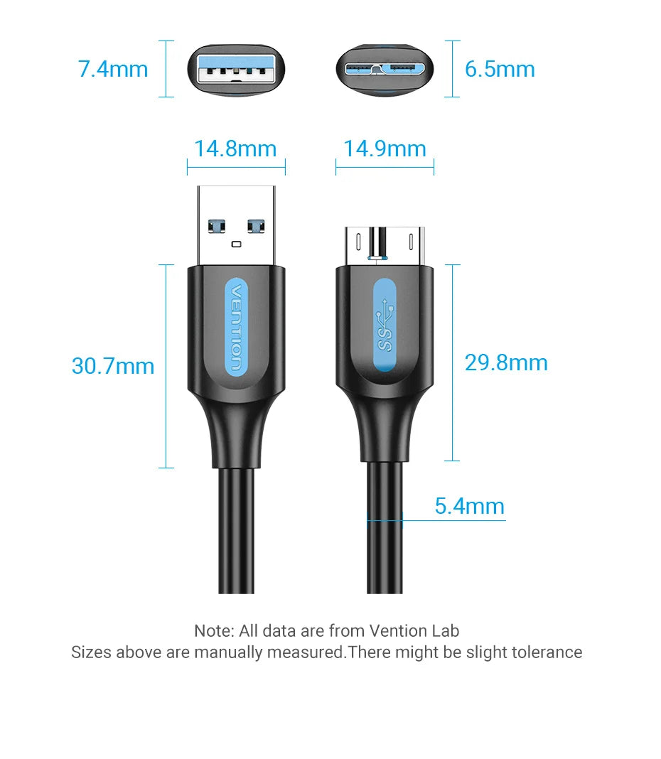 Vention Micro B Cable USB 3.0 2A to USB A Cable Data Transfer Fast Charger Cord for Hard Drive Samsung Micro B USB 3.0 Cable