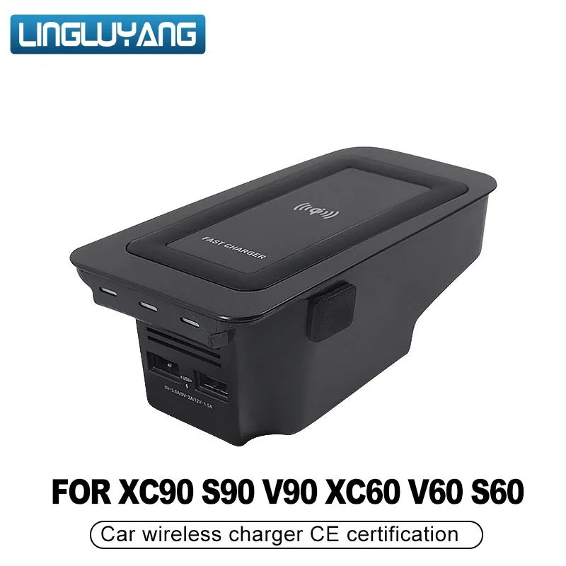 Car Wireless Charger for Volvo XC90 NEW XC60 S90 V90 18-2024 Special Mobile Phone Charging Plate Car Accessories V60 2020 S60