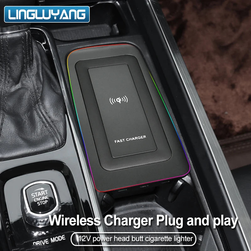 Car Wireless Charger for Volvo XC90 NEW XC60 S90 V90 18-2024 Special Mobile Phone Charging Plate Car Accessories V60 2020 S60