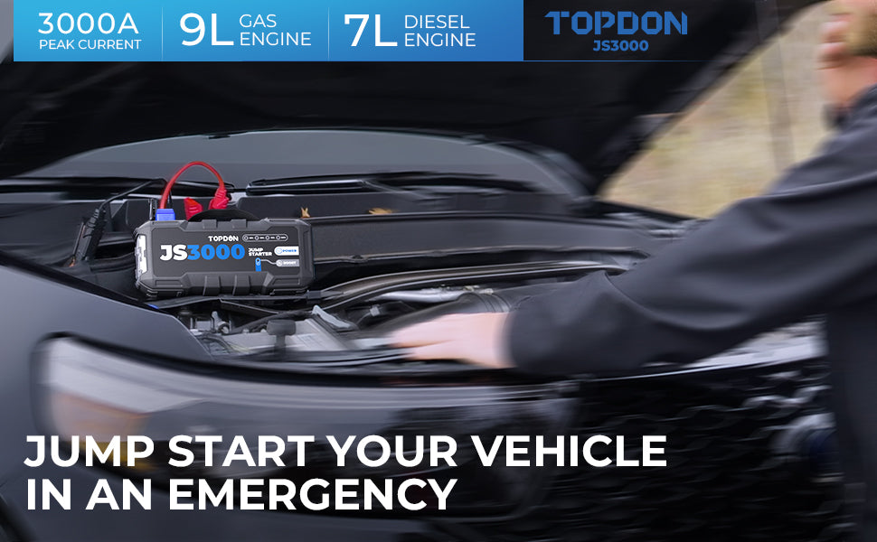 Topdon JS3000 3000A Car Jump Starter Power Bank 12V Car Starting Device 24000Mah Battery Jump Start for Car Booster
