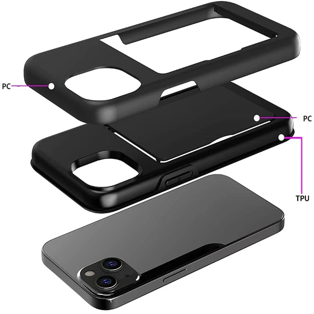 Wallet 3-Card Slot Case for Apple iPhone 13 Mini, Credit Card Holder, Bumper Coque, Fashion, 2021
