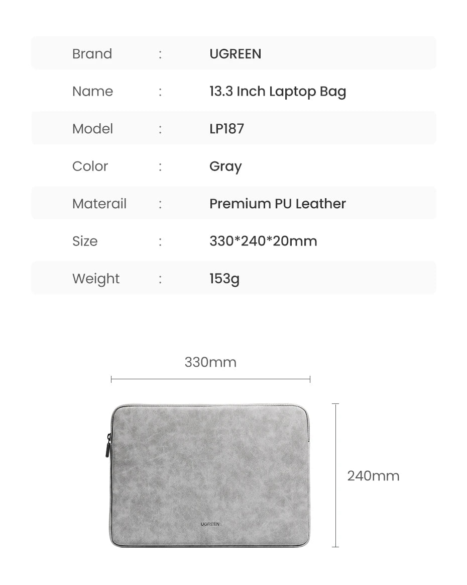 UGREEN  Leather Laptop Bag for Macbook Pro 13 14  Macbook Air Laptop Storage Bag Sleeve Case for iPad Pro Air Notebook Bag