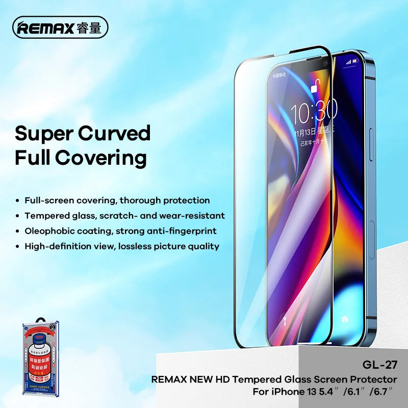 Remax HD Tempered Glass Screen Protector For iPhone 17 17Air 17Pro 17ProMax For iPhone 16 16Pro 16ProMax For 15/14/13 Series