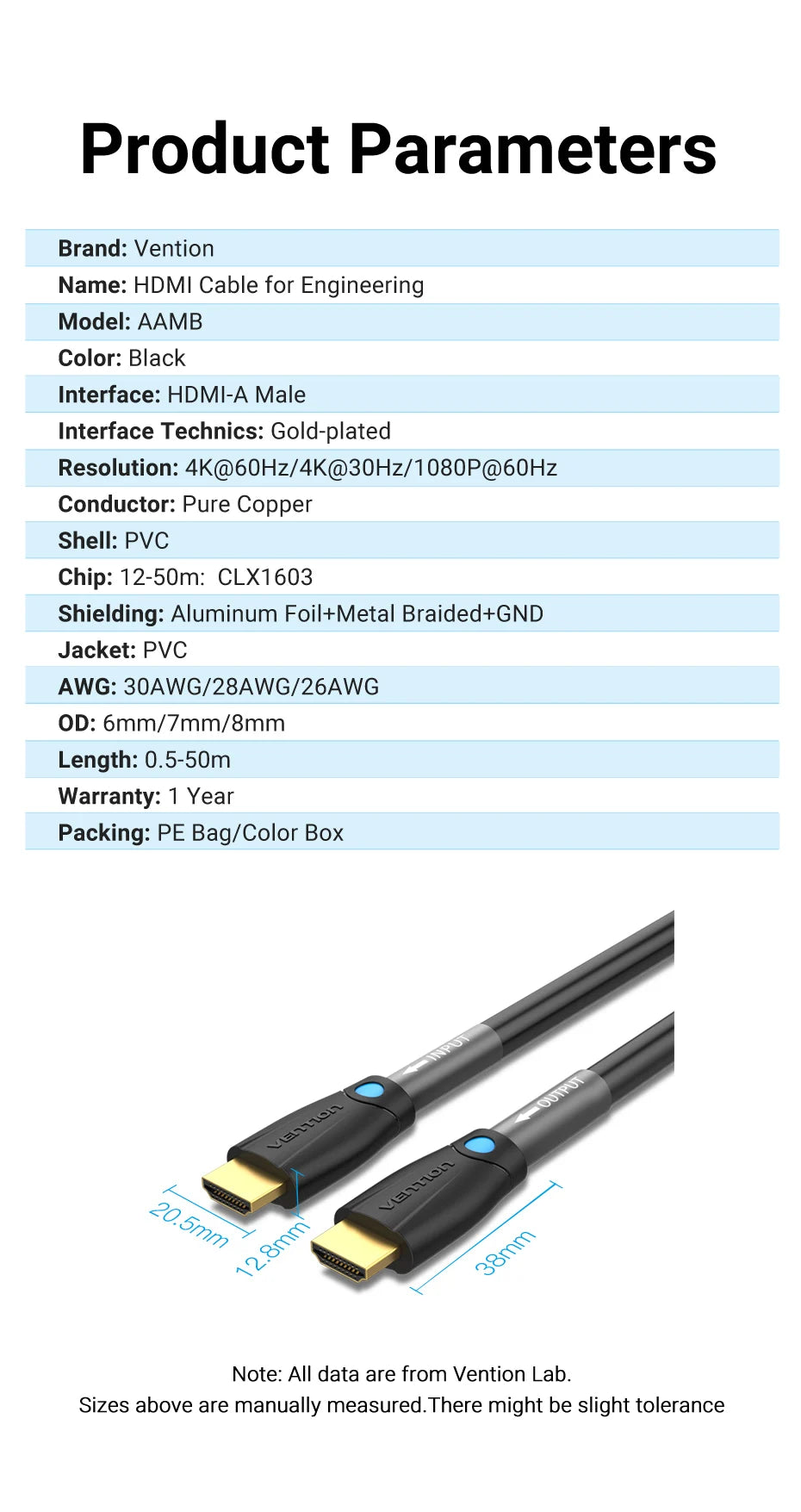 Vention HDMI Cable 4K/30Hz 1080P/60Hz HDMI Cable for Structure Cabling Engineering Line for Projector PS3/4 HDTV HDMI 1.4 Cable