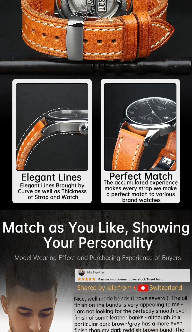 Luxury Handmade Watch Band Genuine Cow Leather Watch Strap With Butterfly Buckle Bracelet For Hamilton SEIKO Citizen Watchbands