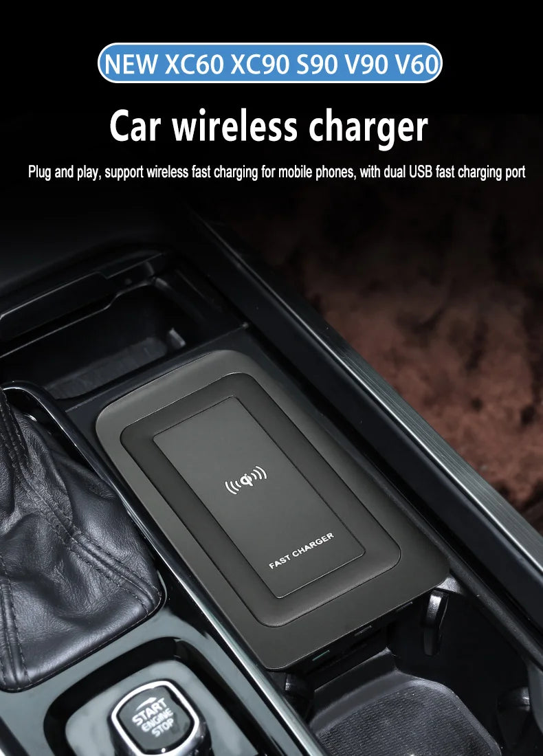 Car Wireless Charger for Volvo XC90 NEW XC60 S90 V90 18-2024 Special Mobile Phone Charging Plate Car Accessories V60 2020 S60