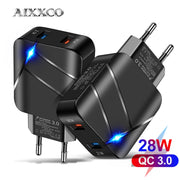 AIXXCO USB PD Quick Charge 28W 40W USB Charger QC3.0 2A Fast Wall Charger Mobile Phone Charger for Samsung Xiaomi iPhone 12