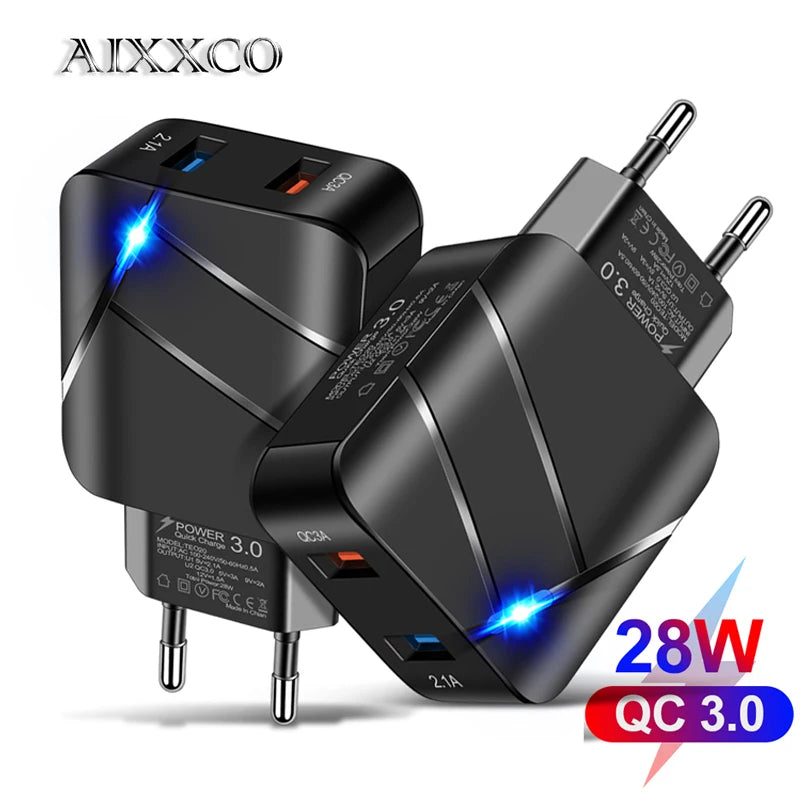 AIXXCO USB PD Quick Charge 28W 40W USB Charger QC3.0 2A Fast Wall Charger Mobile Phone Charger for Samsung Xiaomi iPhone 12