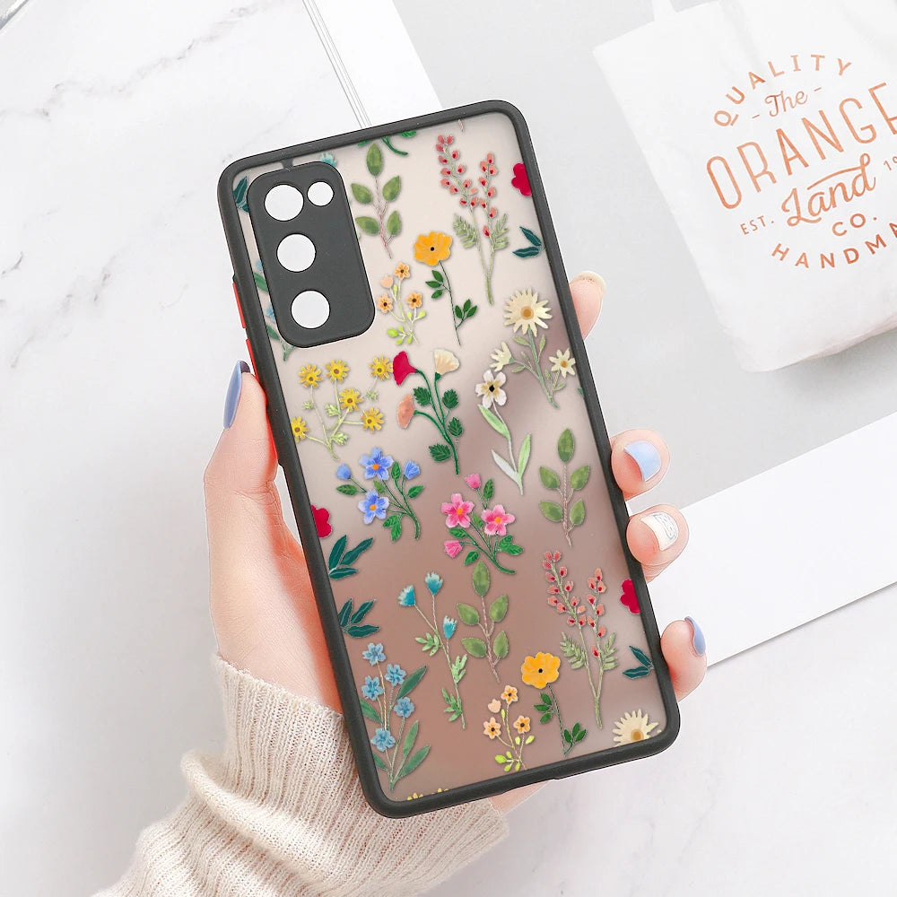 Phone Case For Samsung Galaxy S24 Ultra Cases S23 FE  S22 Plus S21 S20 FE Note 20 Ultra 10 Plus Hard Matte Flower Fundas Covers