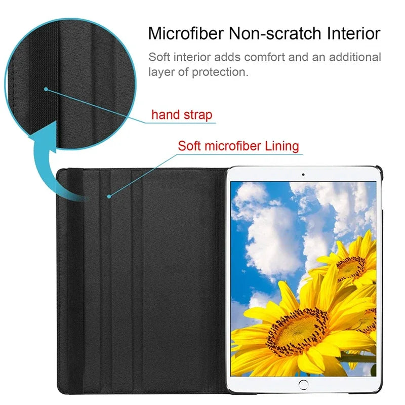 For iPad Pro 12.9 2018 2020 2021 2022 2015/2017 Smart Leather Case 360° Rotation and Sleep Wake Function Protective Shell