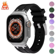 Titanium Color Metal Head Silicone Band for Apple Watch Ultra 2 49mm 45/44/42mm Rubber Strap for Iwatch Series 9 8 7 6 5 4 Se 3