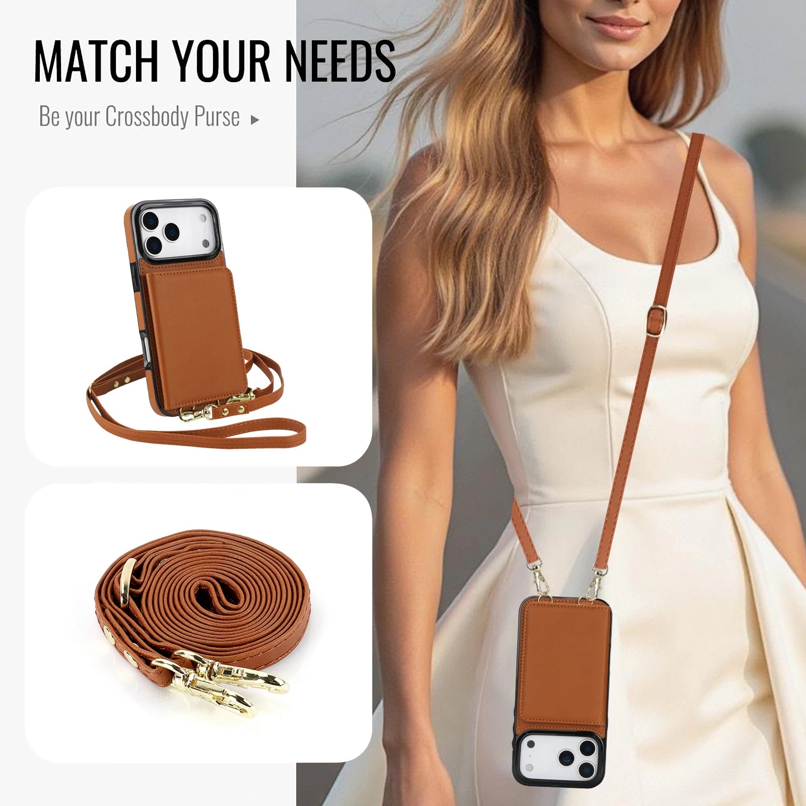 Crossbody Card Holder Wallet Leather Case For iPhone 17 Pro Max 16 Plus 15 Plus 14 13 12 11 Strap Pocket kickstand RFID Cover