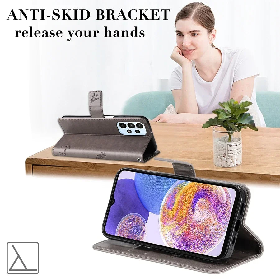 Wallet Tree Embossing Flip Leather Case For Samsung Galaxy A07 A15 A16 A17 A35 A36 A55 A56 S25 Edge S24 S23 S22 S21 Ultra S20 FE