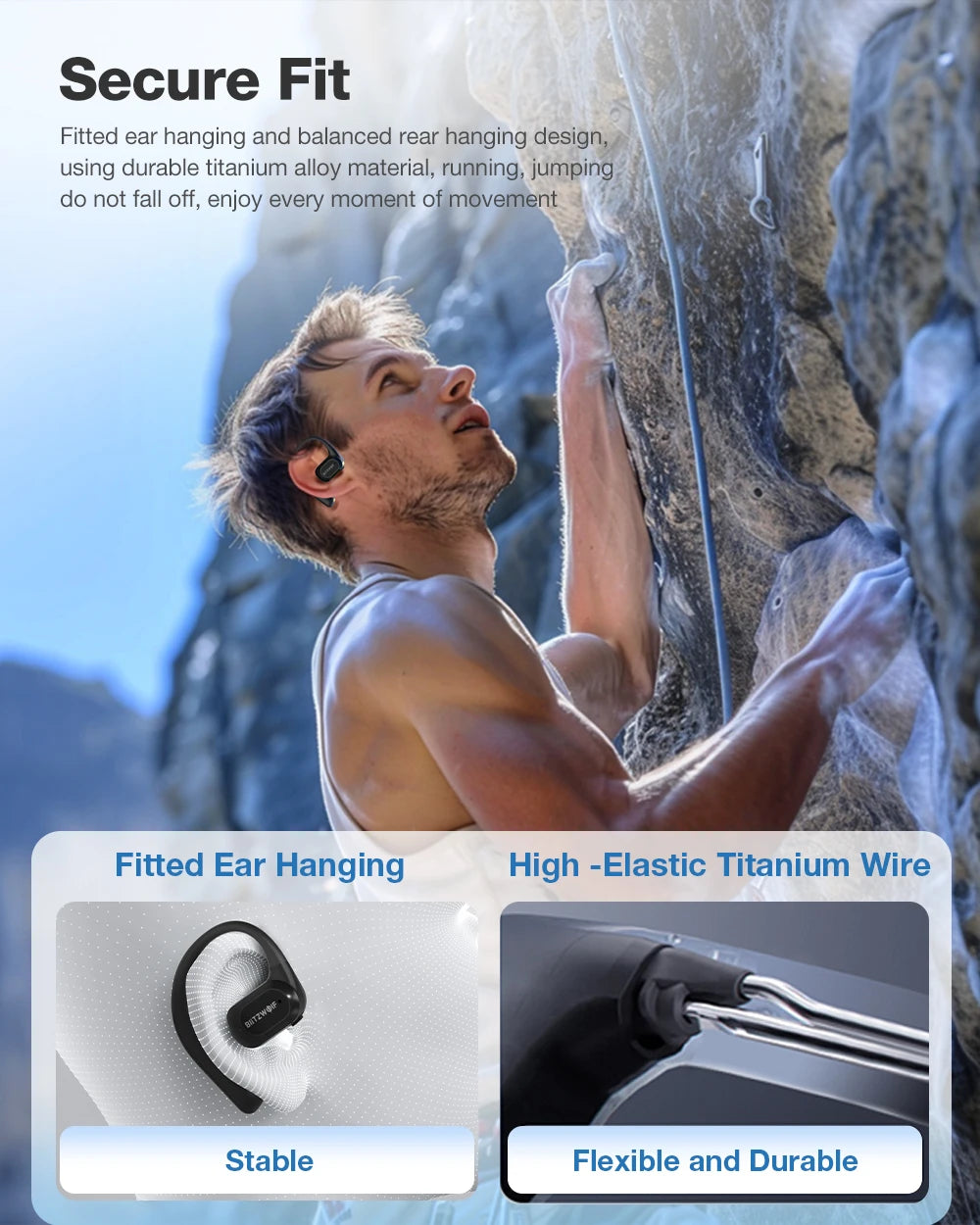 BlitzWolf BW-BTS10 OWS bluetooth Earbuds Bone Conduction Earphone with Mic Game Low Latency IPX8 Waterproof Open Ear Earhooks