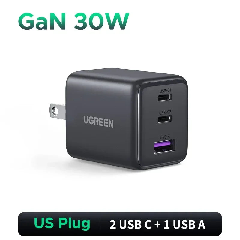 UGREEN 45W/30W/25W/20W GaN Charger PD3.0 PPS QC3.0 USB C Fast Charger For Samsung S26 iPhone 17 16 15 Pro Max iPad Xiaomi Tablet
