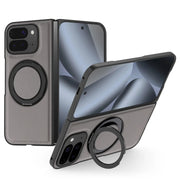 Embossed PU Leather Case For Google Pixel 10 Pro Fold Magsafe 360° Rotation Metal Stand Comfort Grip Case Cover