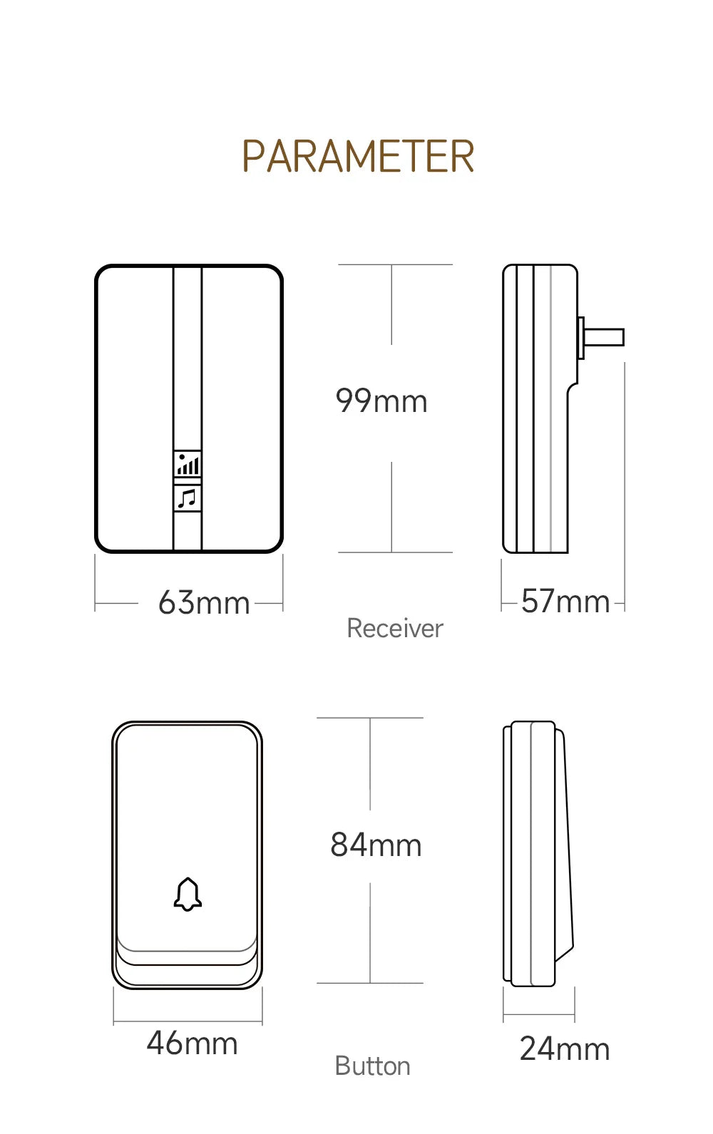 VeryHome Wireless Doorbell Waterproof Self-powered Button Smart Door Bell Sets Home Welcome Outdoor House Chimes  Receiver