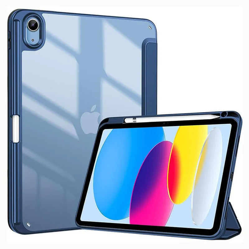 Solid Color Tablet Case for IPad (A16) 11inch 2025 10th 10.9Inch Clear Back TPU Shockproof Protector Cover with Pencil Holder