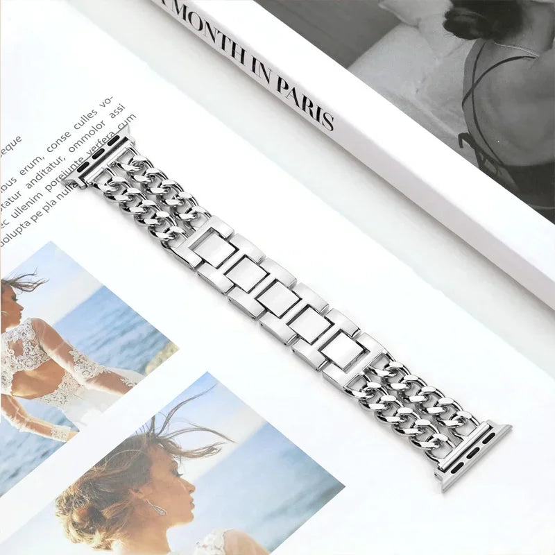 Link Bracelet for Apple Watch Band Ultra 2 49mm 40mm 44mm 41mm 45mm Metal Stainless steel IWatch Strap Series 9 8 7 SE 6 5 4 3