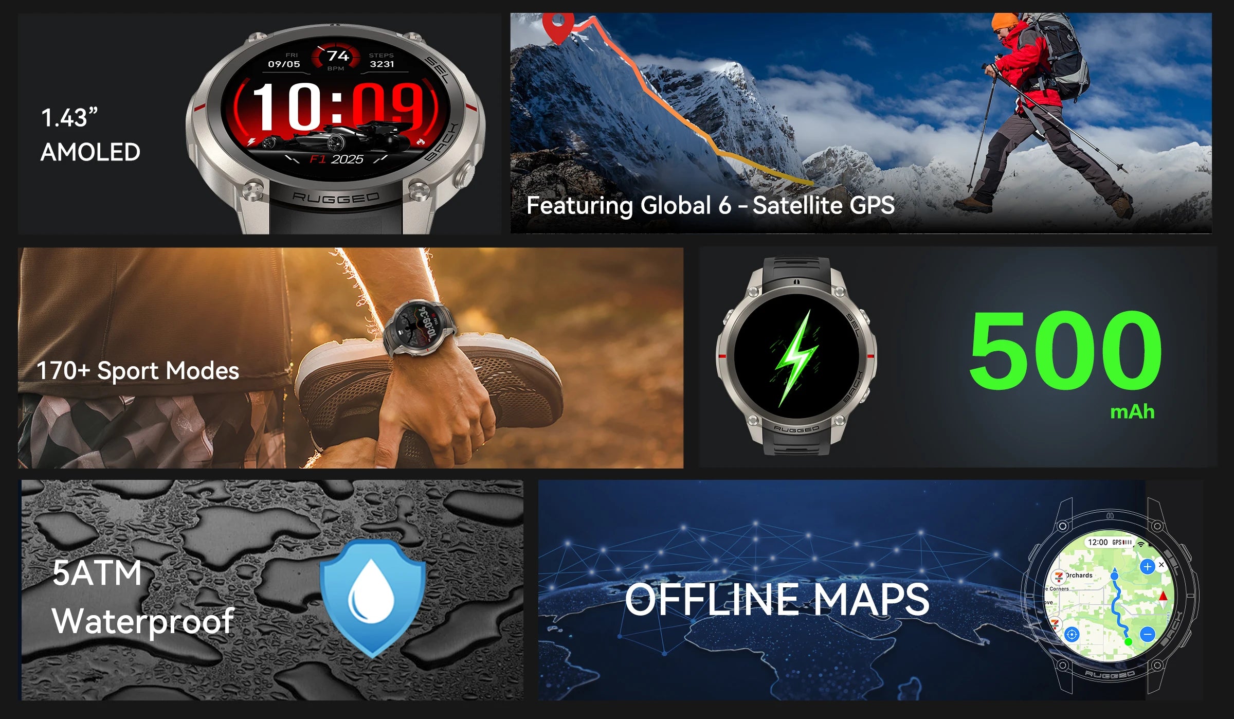 2026 Military Satellite Offline Map GPS Smart Watch Men 1.43''AMOLED Bluetooth Call Compass 5ATM Waterproof 170+Sport Smartwatch