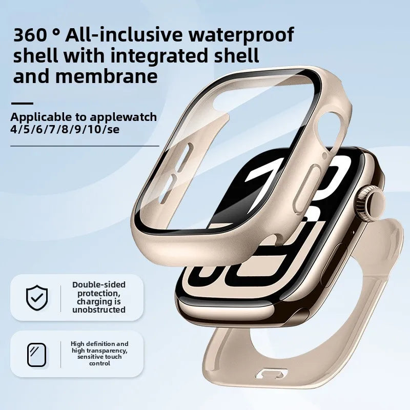 360 Full Waterproof Case Tempered Glass Cover for Apple Watch 49mm 46mm 45mm 44mm IWatch Series 10 9 8 7 4 5 6 Se 41mm 40mm 42mm