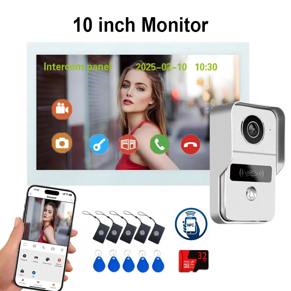 1080P Tuya Smart Doorbell Camera Home Video Intercom 5G Wifi 2 Wires 7/10 Inch Wireless Video Doorphone System 5-in-1 NFC Unlock