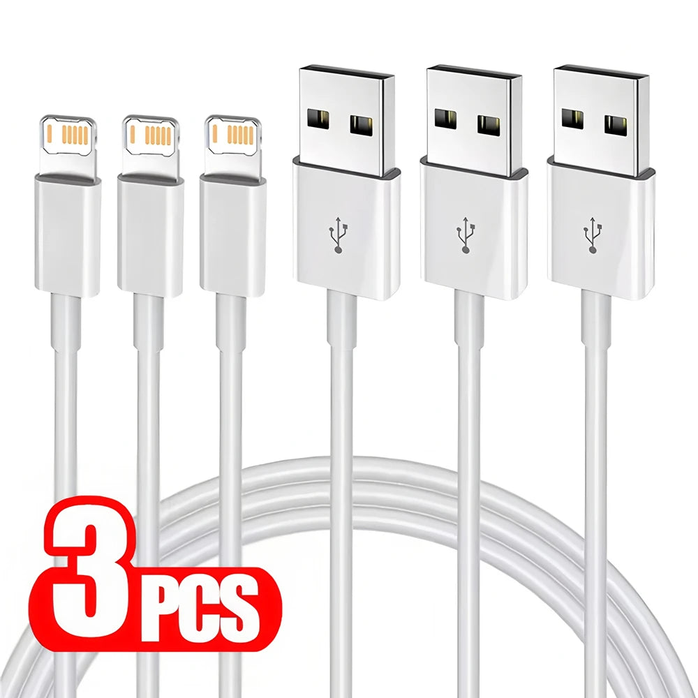3PCS USB Fast Charging Data Cable For iPhone X XR XS Max 11 12 13 Mini 14 Pro Max 6S 7 8 14 Plus Rapid Charge USB-A Phone Cables
